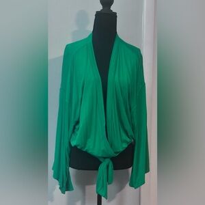 Free People Green Draped Wrap Tie Front Boho Top Long Sleeve.